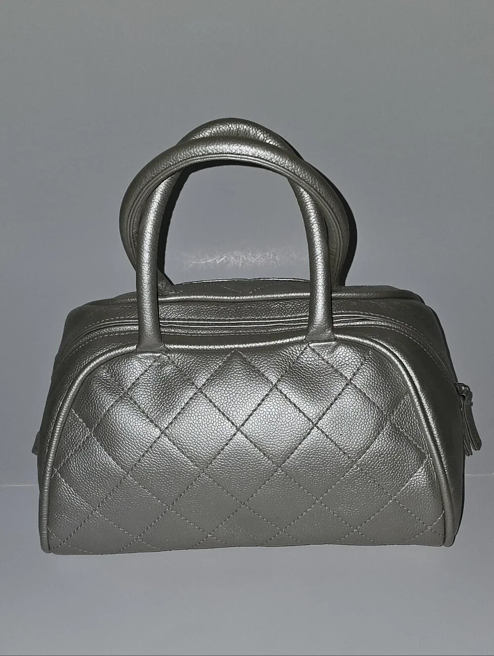 CHANEL Silver Quilted CC Top-Handle Satchel